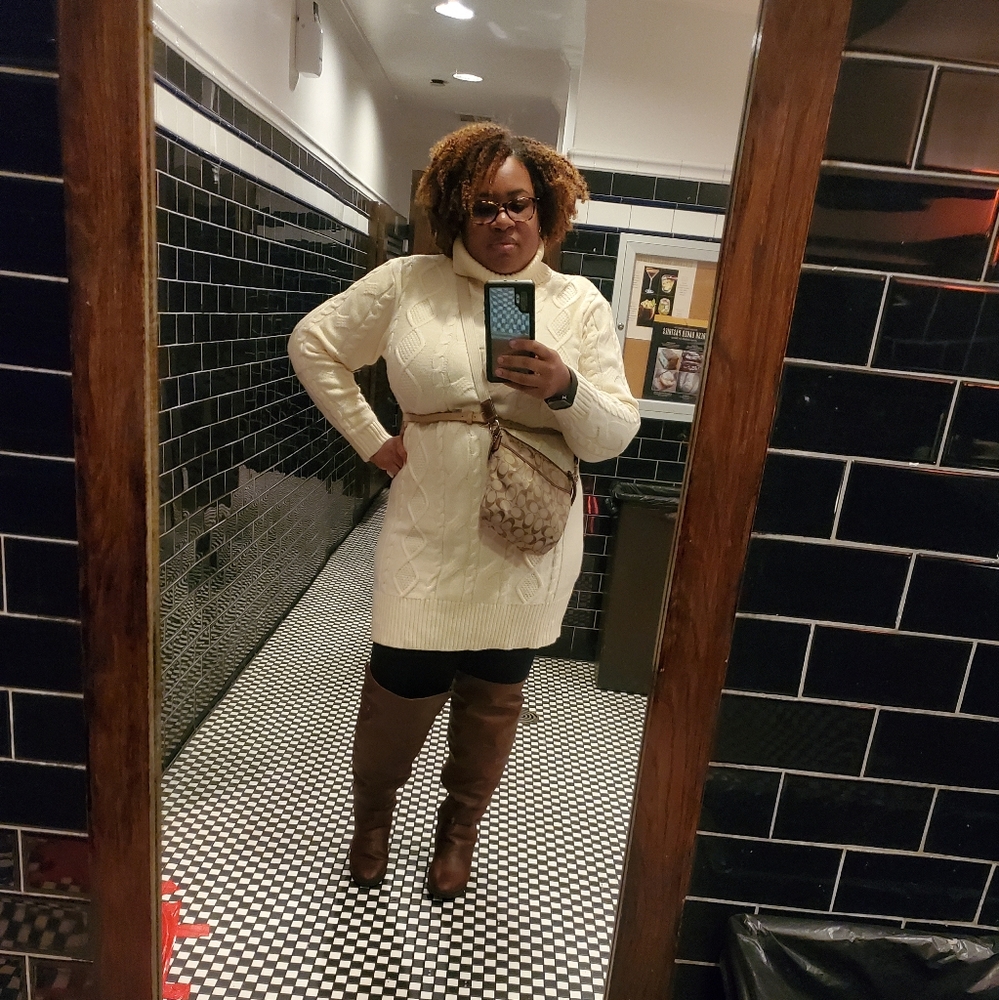 ELOQUII Elements Women's Plus Size Cable Knit Sweater Dress